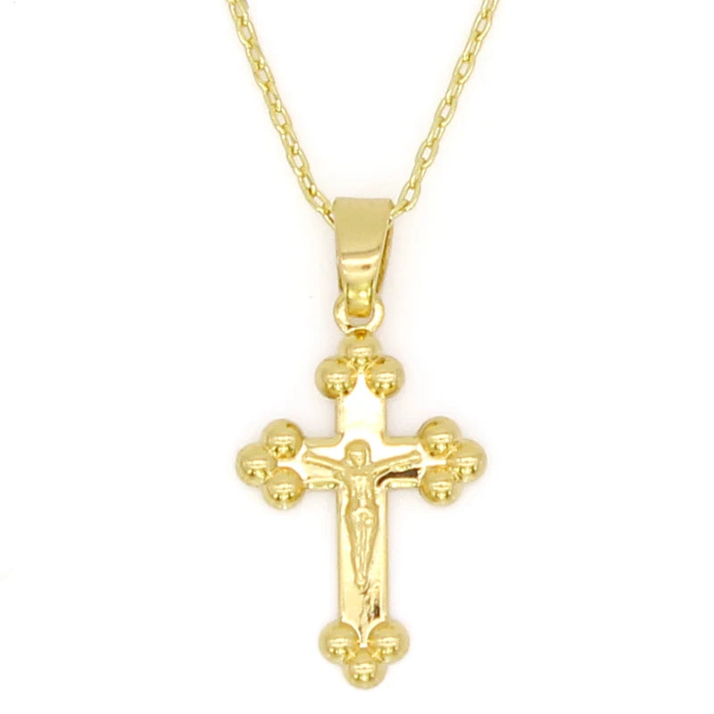 18K Flower Cross Necklace for Women Men's Chain Pendant Jewelry