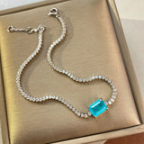 925 Sterling Paraiba Tourmaline Bracelet High Carbon Diamond Fine Jewelry