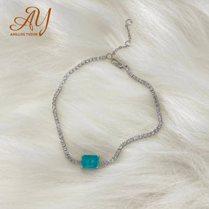 925 Sterling Paraiba Tourmaline Bracelet High Carbon Diamond Fine Jewelry