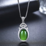 925 Silver Oval Green Red Agate Pendant Necklace Jewelry