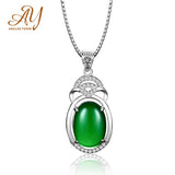 925 Silver Oval Green Red Agate Pendant Necklace Jewelry
