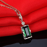 925 Silver Green Emerald Pendant Necklace for Women