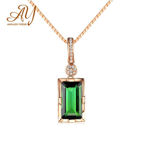 925 Silver Green Emerald Pendant Necklace for Women