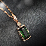 925 Silver Green Emerald Pendant Necklace for Women