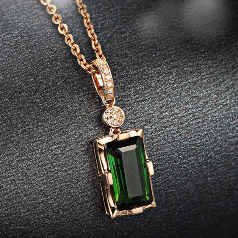 925 Silver Green Emerald Pendant Necklace for Women