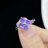 Clover Shape Amethyst Zircon Gemstone Ring Silver Jewelry