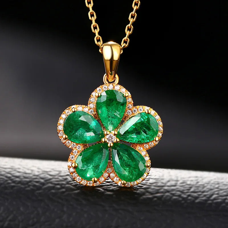 Flower Gemstone Nano Emerald Pendant 925 Sterling Silver Necklace