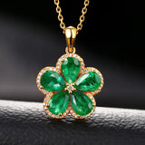 Flower Gemstone Nano Emerald Pendant 925 Sterling Silver Necklace