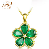 Flower Gemstone Nano Emerald Pendant 925 Sterling Silver Necklace