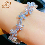 High Moissanite Flower Zircon Bracelet Silver Jewelry