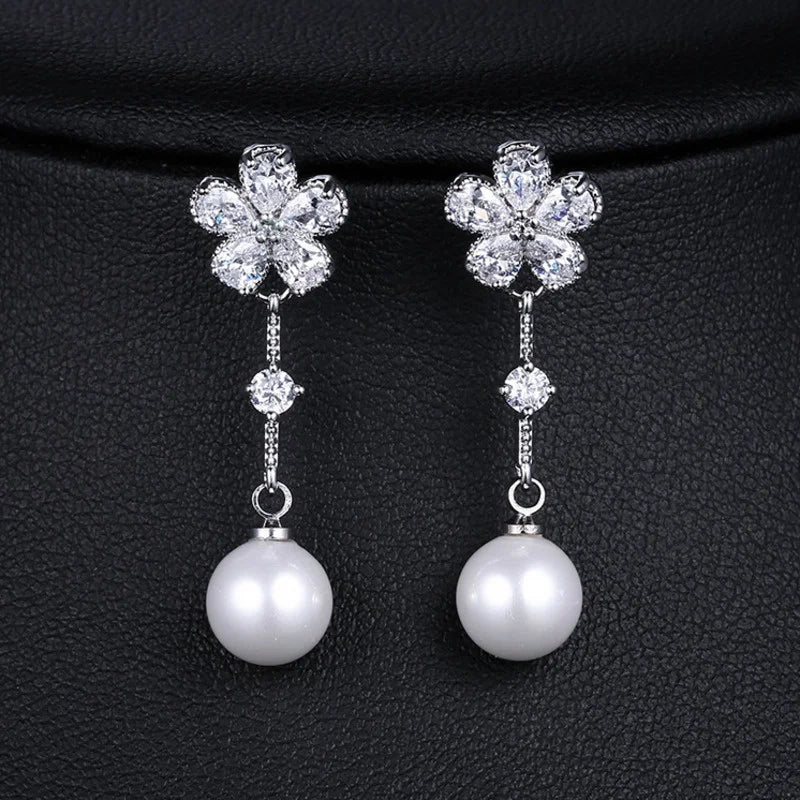 Baroque Pearl Earrings Plant Leaves Dangle Earrings Crystal Jewelry