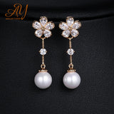 Baroque Pearl Earrings Plant Leaves Dangle Earrings Crystal Jewelry
