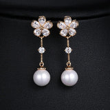 Baroque Pearl Earrings Plant Leaves Dangle Earrings Crystal Jewelry
