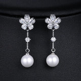 Baroque Pearl Earrings Plant Leaves Dangle Earrings Crystal Jewelry