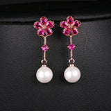 Baroque Pearl Earrings Plant Leaves Dangle Earrings Crystal Jewelry