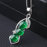 Green Chalcedony Pendant 925 Silver Necklace Women Gemstone Peas Pendant