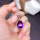 Vintage Natural Amethyst Pendant With Chain Necklace Solid Women Jewelry