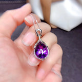 Vintage Natural Amethyst Pendant With Chain Necklace Solid Women Jewelry