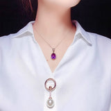 Vintage Natural Amethyst Pendant With Chain Necklace Solid Women Jewelry