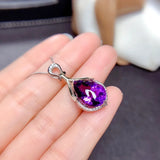 Vintage Natural Amethyst Pendant With Chain Necklace Solid Women Jewelry