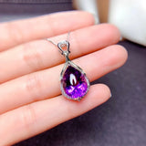 Vintage Natural Amethyst Pendant With Chain Necklace Solid Women Jewelry