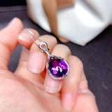 Vintage Natural Amethyst Pendant With Chain Necklace Solid Women Jewelry
