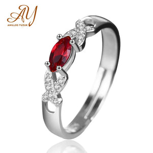925 Silver Ruby Gemstone Wedding Engagement Rose Ring