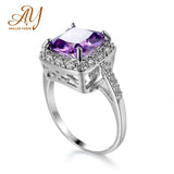 Square Amethyst Garnet Ring 925 Sterling Silver Engagement Rings