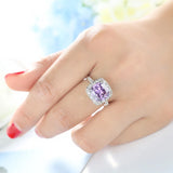 Square Amethyst Garnet Ring 925 Sterling Silver Engagement Rings