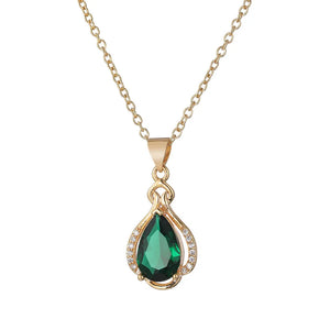 Vintage Emerald Drop Shaped Pendant Silver Jewelry Plated Necklace