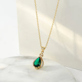 Vintage Emerald Drop Shaped Pendant Silver Jewelry Plated Necklace