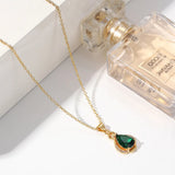 Vintage Emerald Drop Shaped Pendant Silver Jewelry Plated Necklace