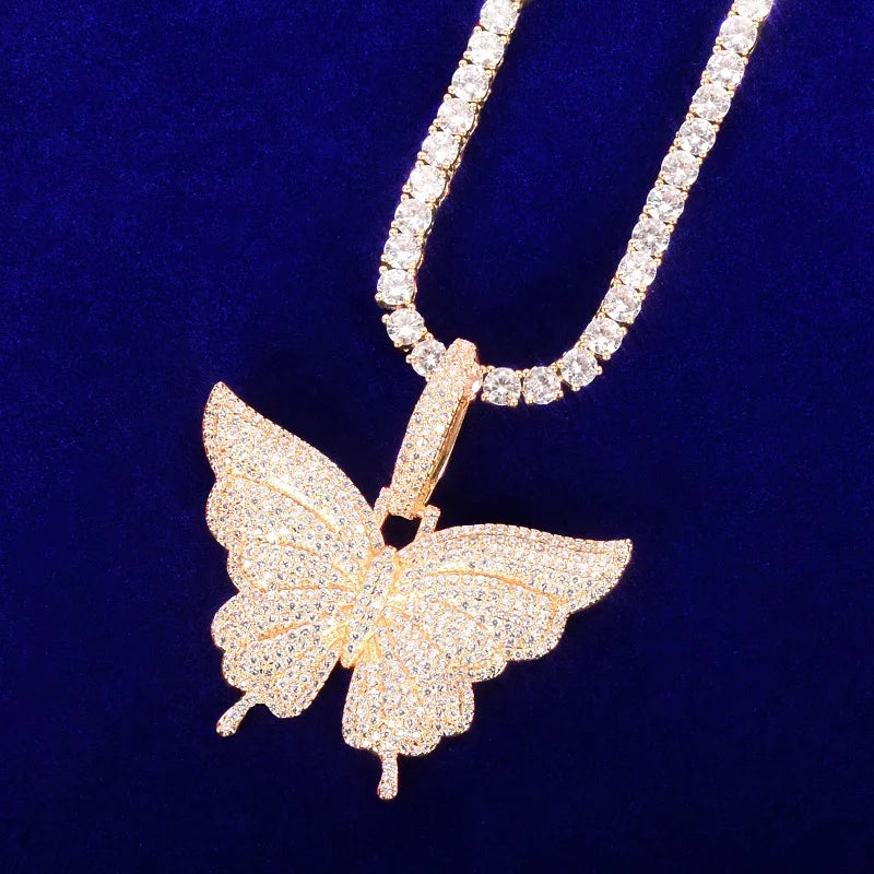 Butterfly Pendant Necklace Cubic Zircon Hip Hop Rock Jewelry