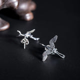 S925 Sterling Silver Retro Flying Crane Stud Earrings