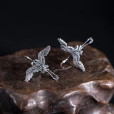 S925 Sterling Silver Retro Flying Crane Stud Earrings