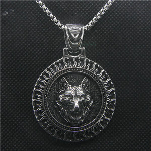 Fox Pendant Stainless Steel Round Mens Pendant