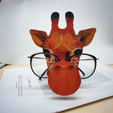 Hand Carved Wooden Animal Glasses Display Rack
