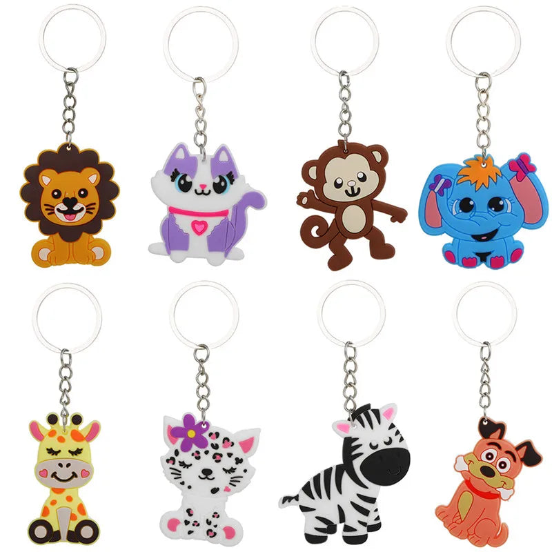 Cartoon PVC Animal Keychain Set - Monkey Elephant Lion