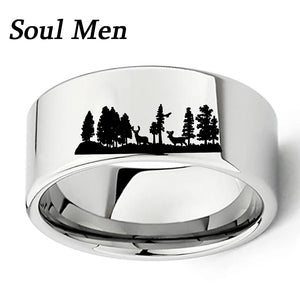Deer Scene Flat Polish Tungsten Carbide Ring 11mm