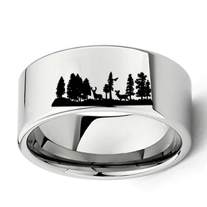 Deer Scene Flat Polish Tungsten Carbide Ring 11mm