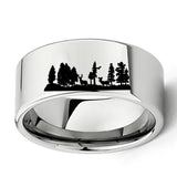 Deer Scene Flat Polish Tungsten Carbide Ring 11mm
