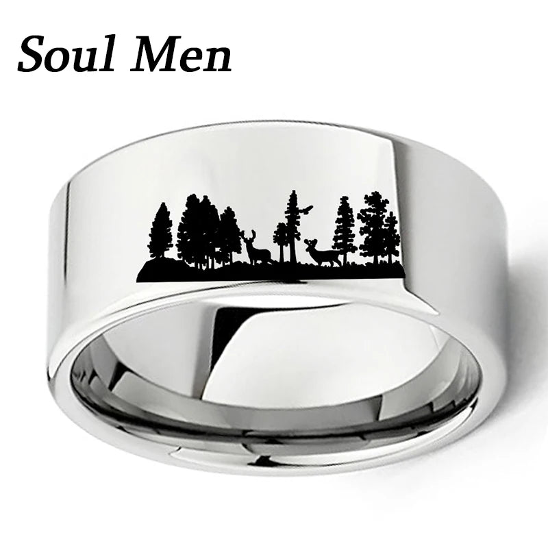 Deer Scene Flat Polish Tungsten Carbide Ring 11mm