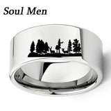 Deer Scene Flat Polish Tungsten Carbide Ring 11mm