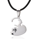 Cat Pendant Necklace Friendship Gift Heart Shape Couple Jewelry