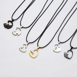 Cat Pendant Necklace Friendship Gift Heart Shape Couple Jewelry
