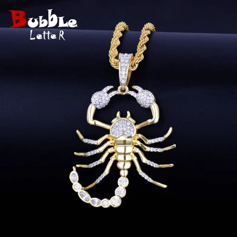 Scorpion Hip Hop Pendant Necklace Bling Cubic Zircon Men's Women Jewelry