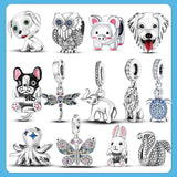 925 Sterling Silver Animal Series Pendant Charms Beads Dog Cat Fit Bracelet
