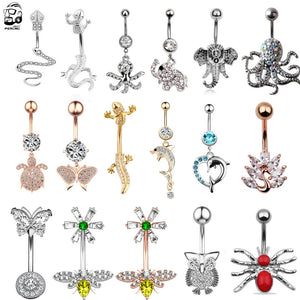 Snake Navel Belly Piercing 14G Surgical Steel CZ Belly Button Rings