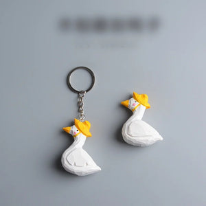 Duck Wood Carving Keychain Pendant Creative Ornaments