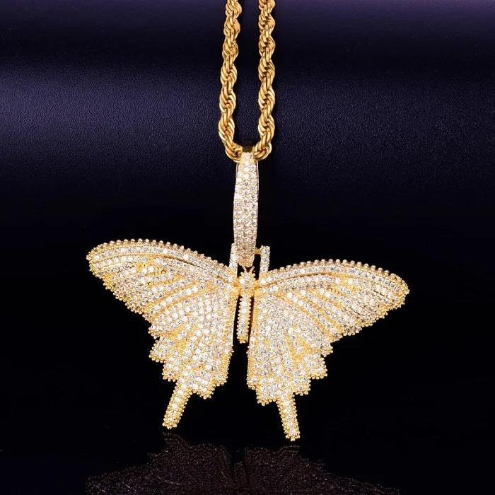 Butterfly Pendant Necklace with Cubic Zircon Men's Hip Hop Rock Jewelry
